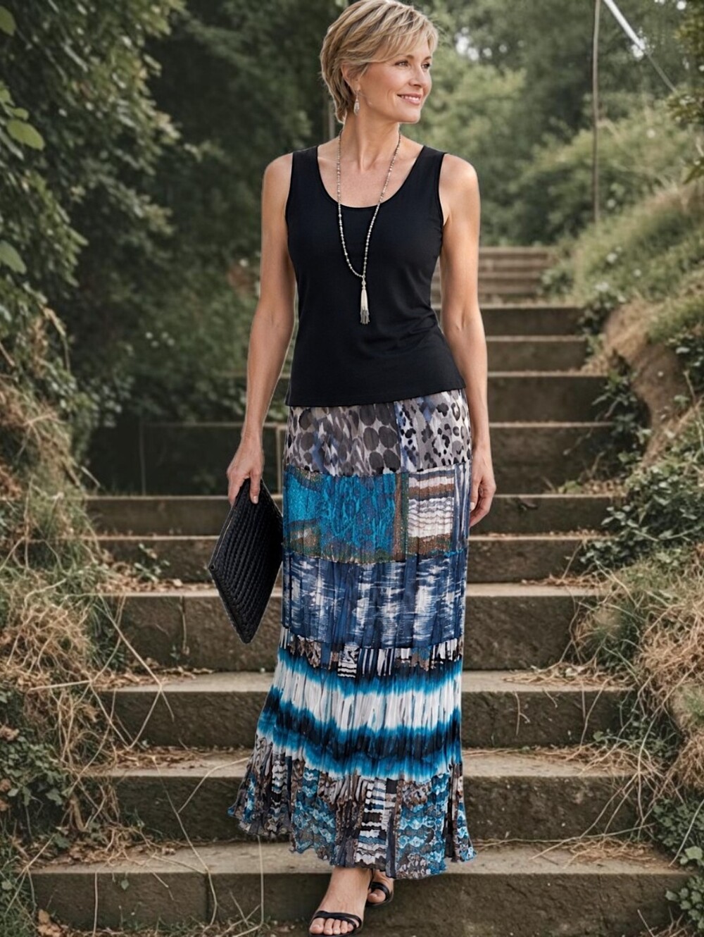 Chicos Silk Broomstick Maxi Skirt M Sz 1 Whimsigoth Fairy Grunge Bohemian Hippie